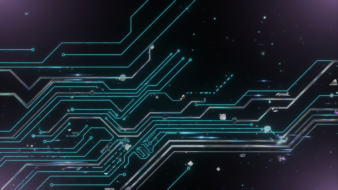 Cyan neon circuit studio panel
